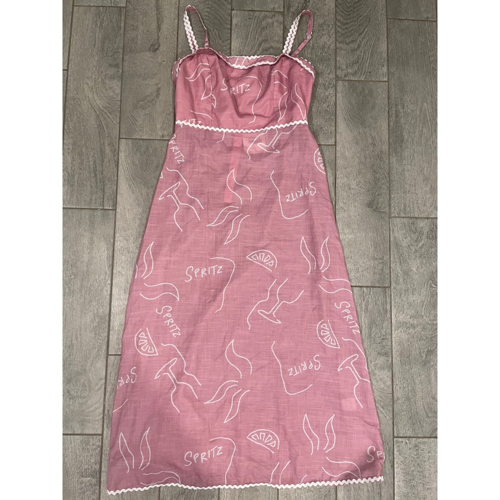 Hello Molly Pink Spritz Print Ric Rac Trim Midi Dress XL NWT